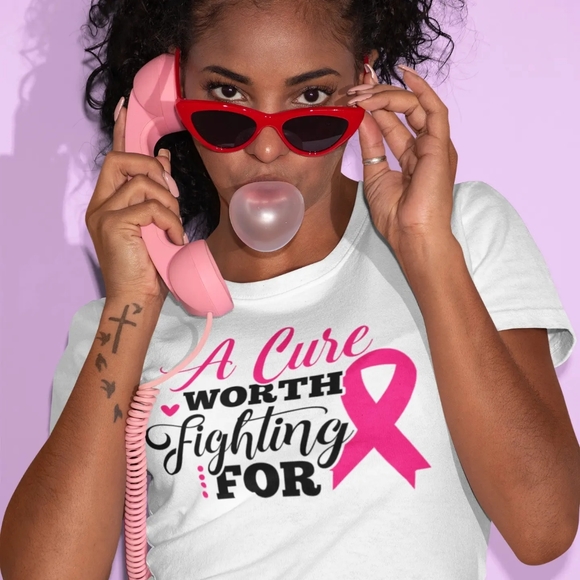 "A CURE WORTH FIGHTING FOR" LADIES T-SHIRT - Picture 2 of 2